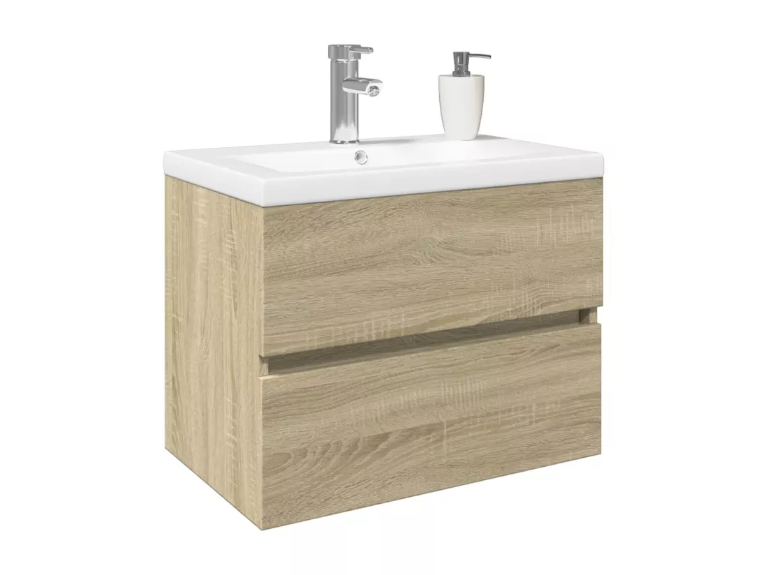 Ensemble de meubles de bain 2pcs céramique et bois d'ingénierie