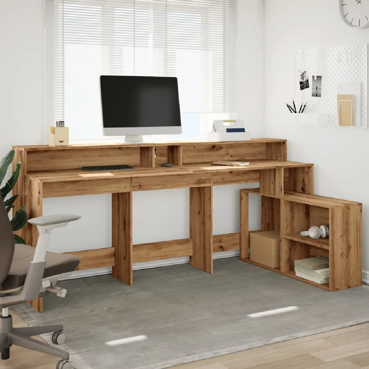 vidaXL Bureau LED - Chêne Artisanal