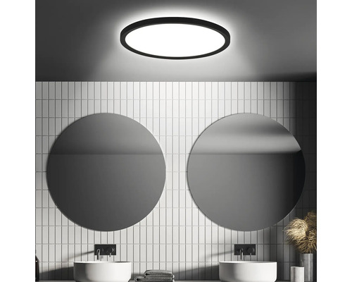 LED Sensor Plafondlamp IP44 18W 2400 lm 4000 K HxØ 3x29 cm Slank Zwart + Achtergrondverlichting