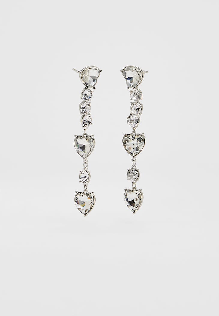 Brincos de coração com strass