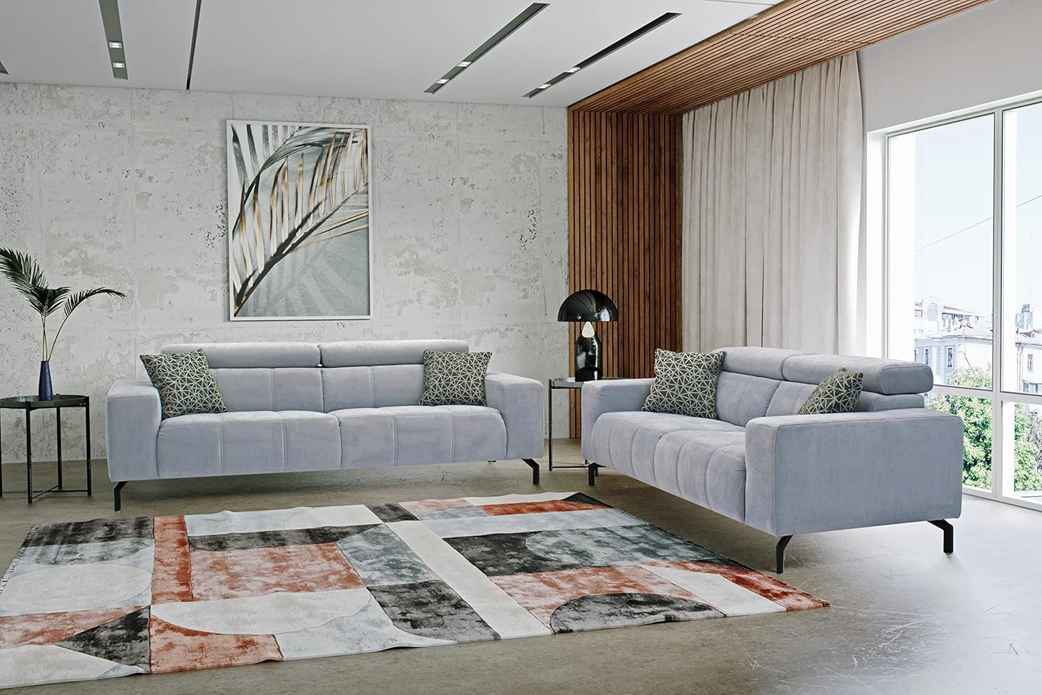 DOMO Collection Cunelli 2 Sitzer, Sofa mit Rückenfunktion, Garnitur mit Relaxfunktion, pastellblau, 208x104x79 cm