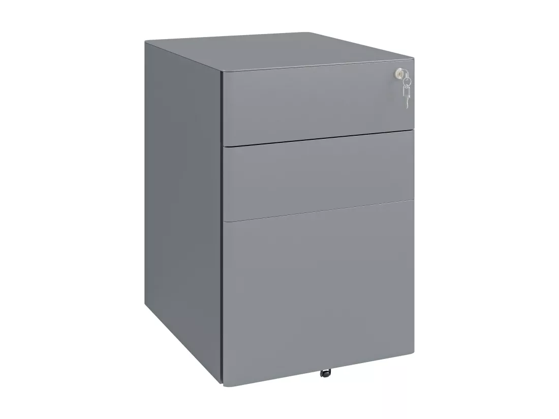 Caisson de bureau rangement bureau sur roulettes 3 tiroirs coulissants verrouillables trieur à dossiers dim. 39L x 48I x 59H cm acier gris