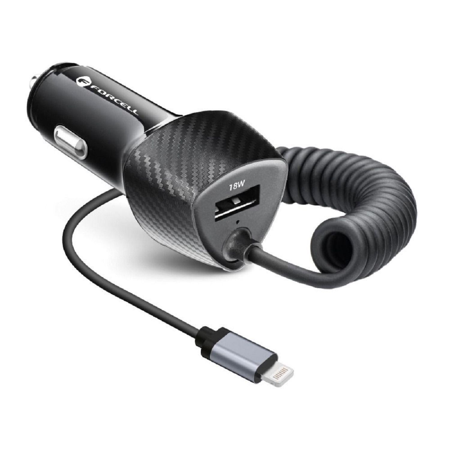 KFZ-Ladegerät CARBON USB QC 3.0 18W + Kabel iPhone-Anschluss
