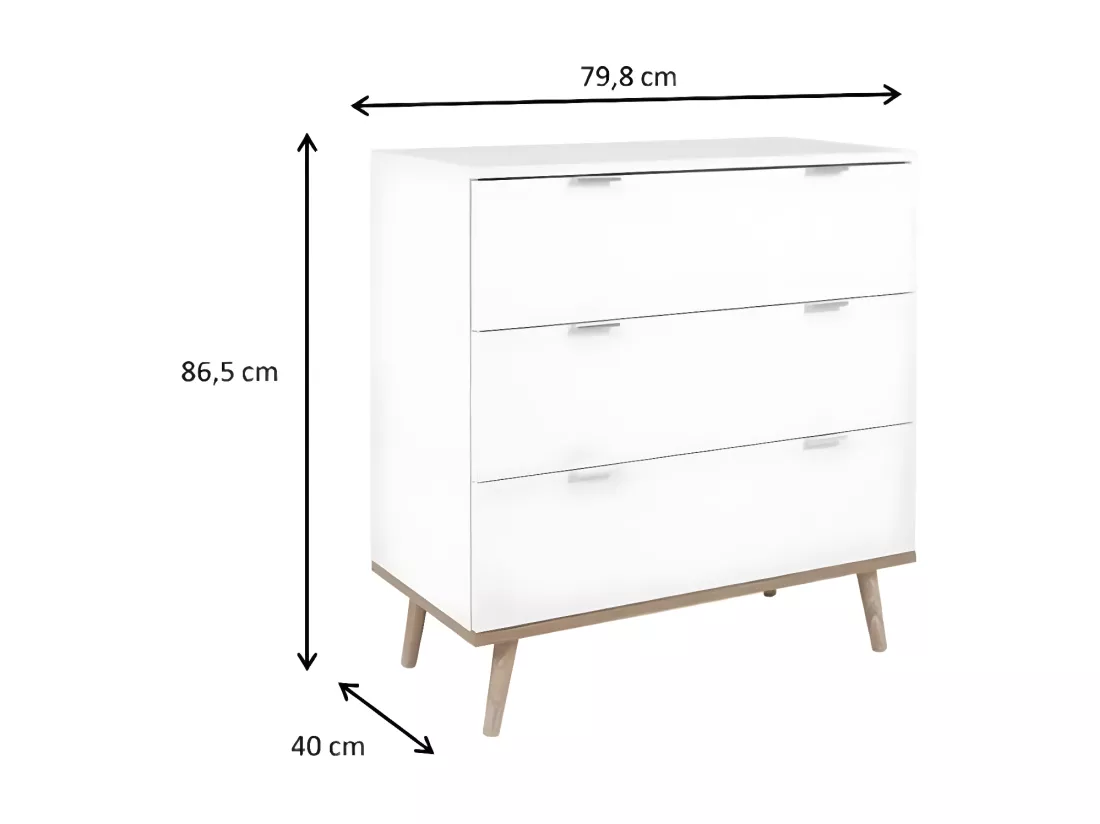 Commode Göteborg - 3 tiroirs - Décor chene sonoma Blanc - Scandinave - L 79,8 x P 40 x H 86,5 cm