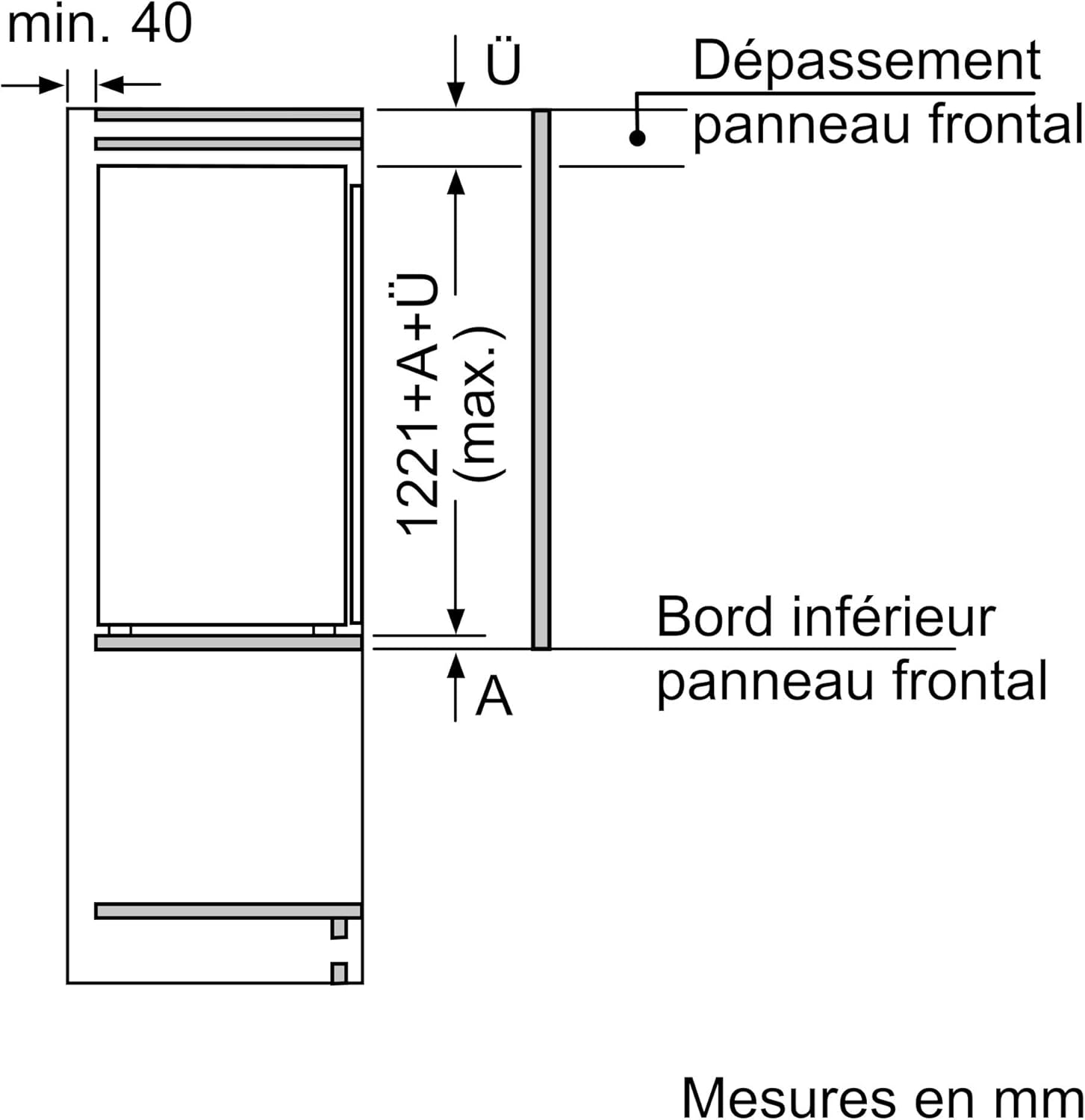 Bosch KIR41VFE0, Série 4, Petit réfrigérateur, Encastrable, 122,5 x 56 cm, 204 L [Energy Class E] [Classe énergétique E]