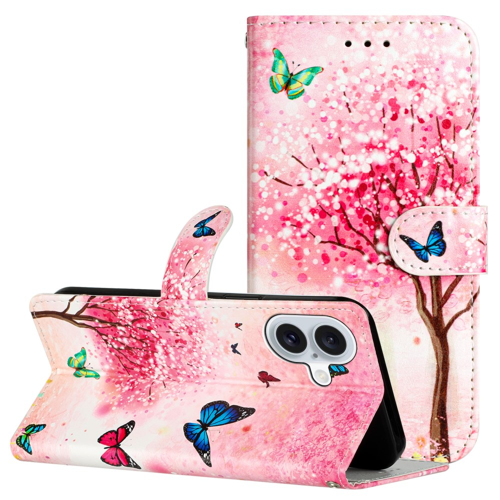 iPhone 16 Leder Tasche Hülle mit Kartenfach Kirschblütenbaum