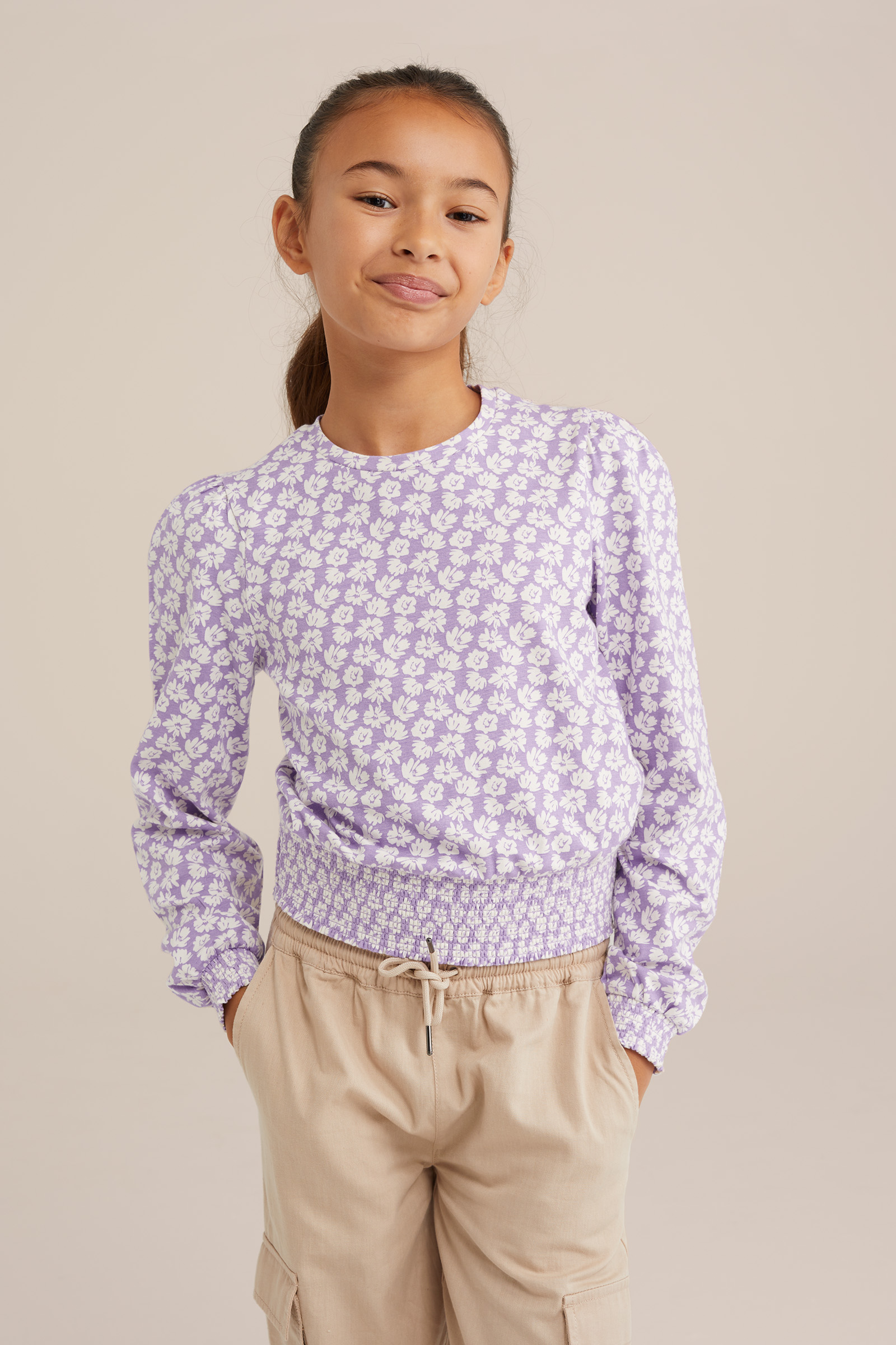 Meisjes t-shirt met dessin WE Fashion Lichtpaars