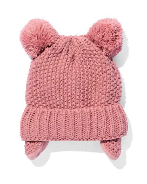 bonnet bébé avec cache-oreilles en maille rose