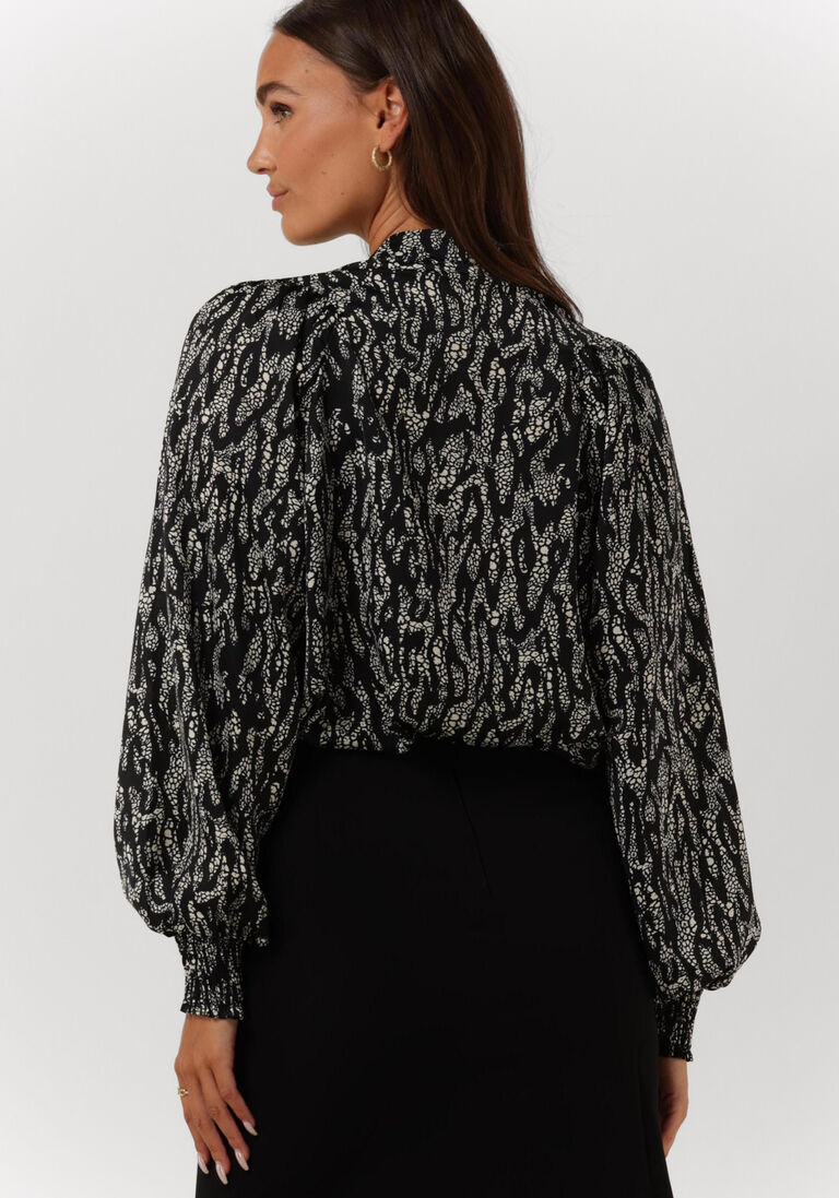 ALIX THE LABEL zwarte alix the label blouse ladies woven animal turtle neck top