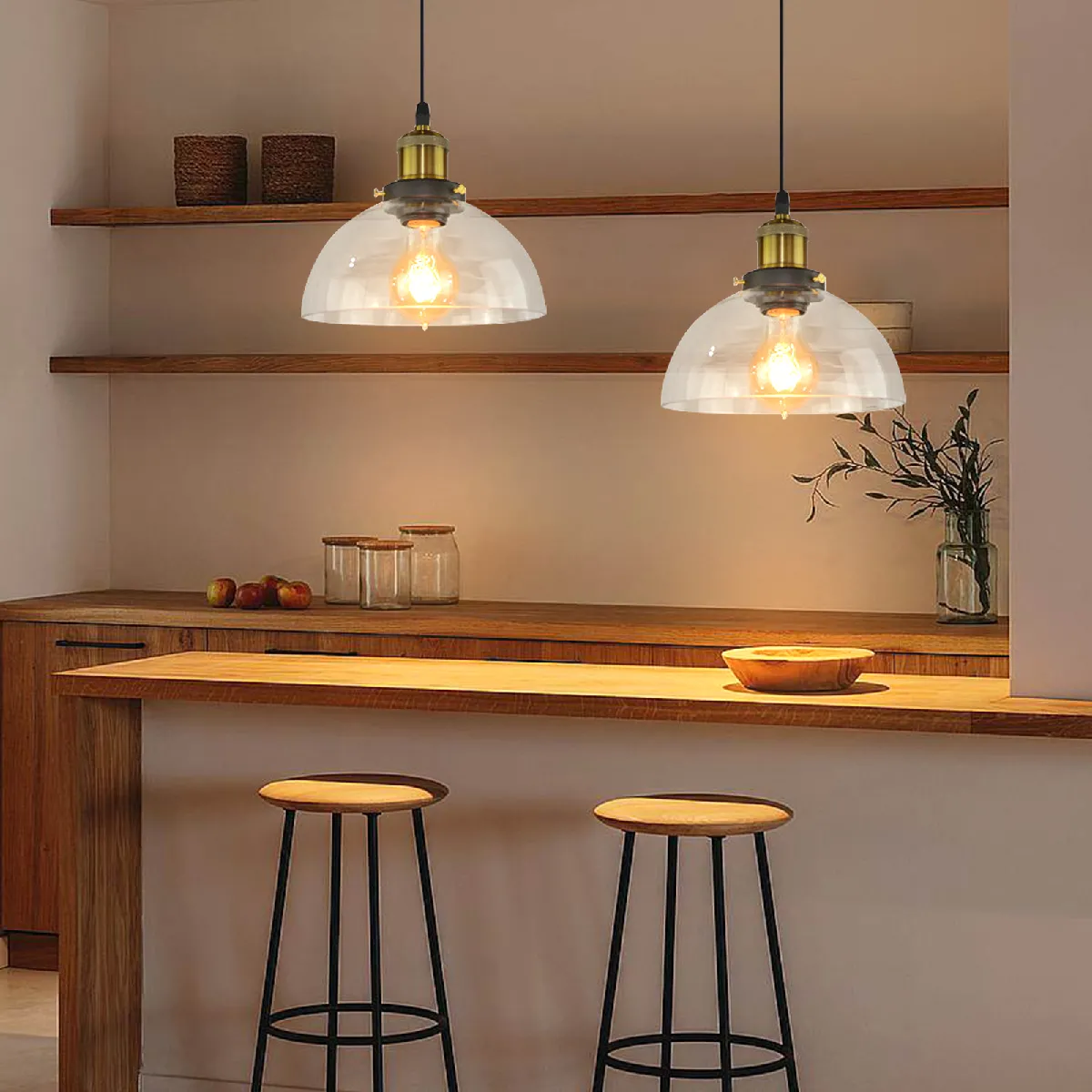 Stoex 2PCS Suspension Luminaire D'Intérieur Industriel E27 Plafonnier En Verre Noir Lustre Rétro Pour Chambre Cuisine Salon Hôtel