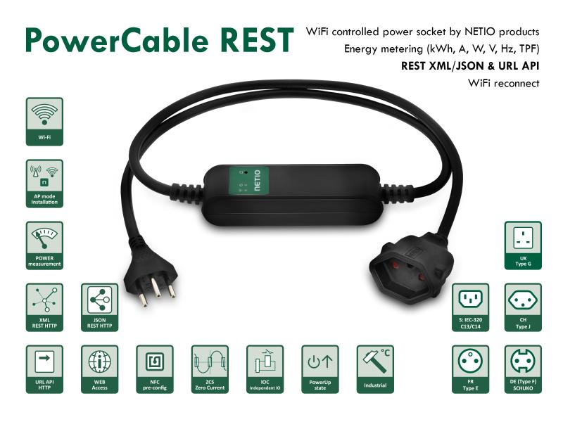 NETIO IP-Schalterkabel NETIO PowerCable REST 101J Schaltzwischenstecker mit Energiemessfunktion