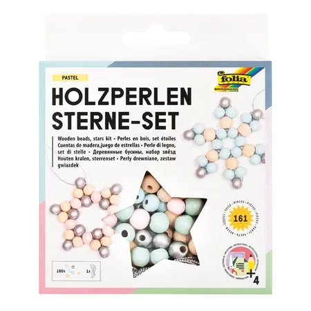 Folia Holzperlen Set Sterne Pastel, 161 Teile