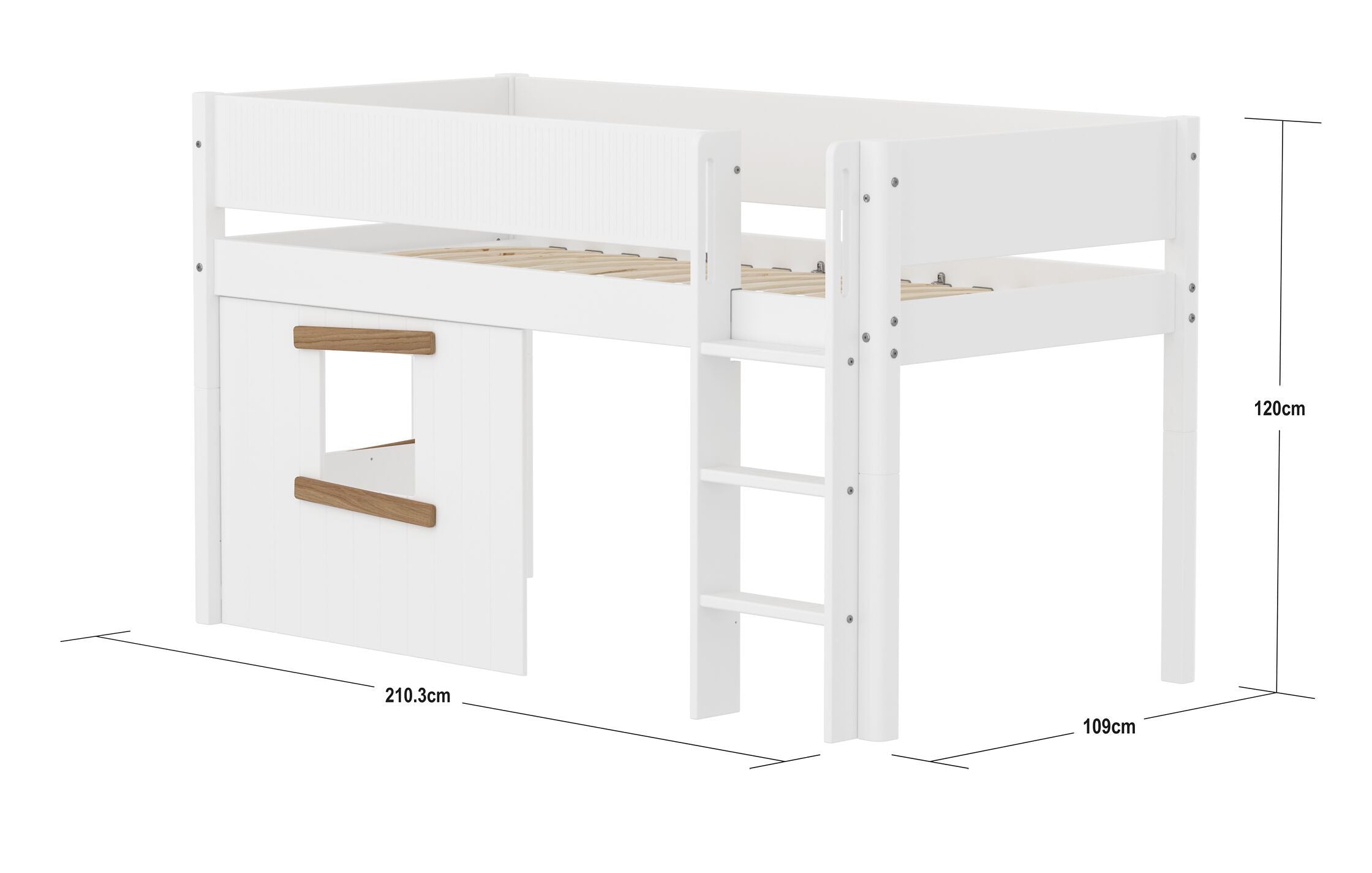 Flexa WHITE Halbhochbett mit Baumhaus - Weiss / B: 109.0 cm x T: 210.0 cm x H: 120.0 cm
