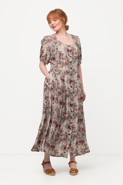 Trachtenkleid, Leinenmix, Knopfleiste, Rundhals, Halbarm