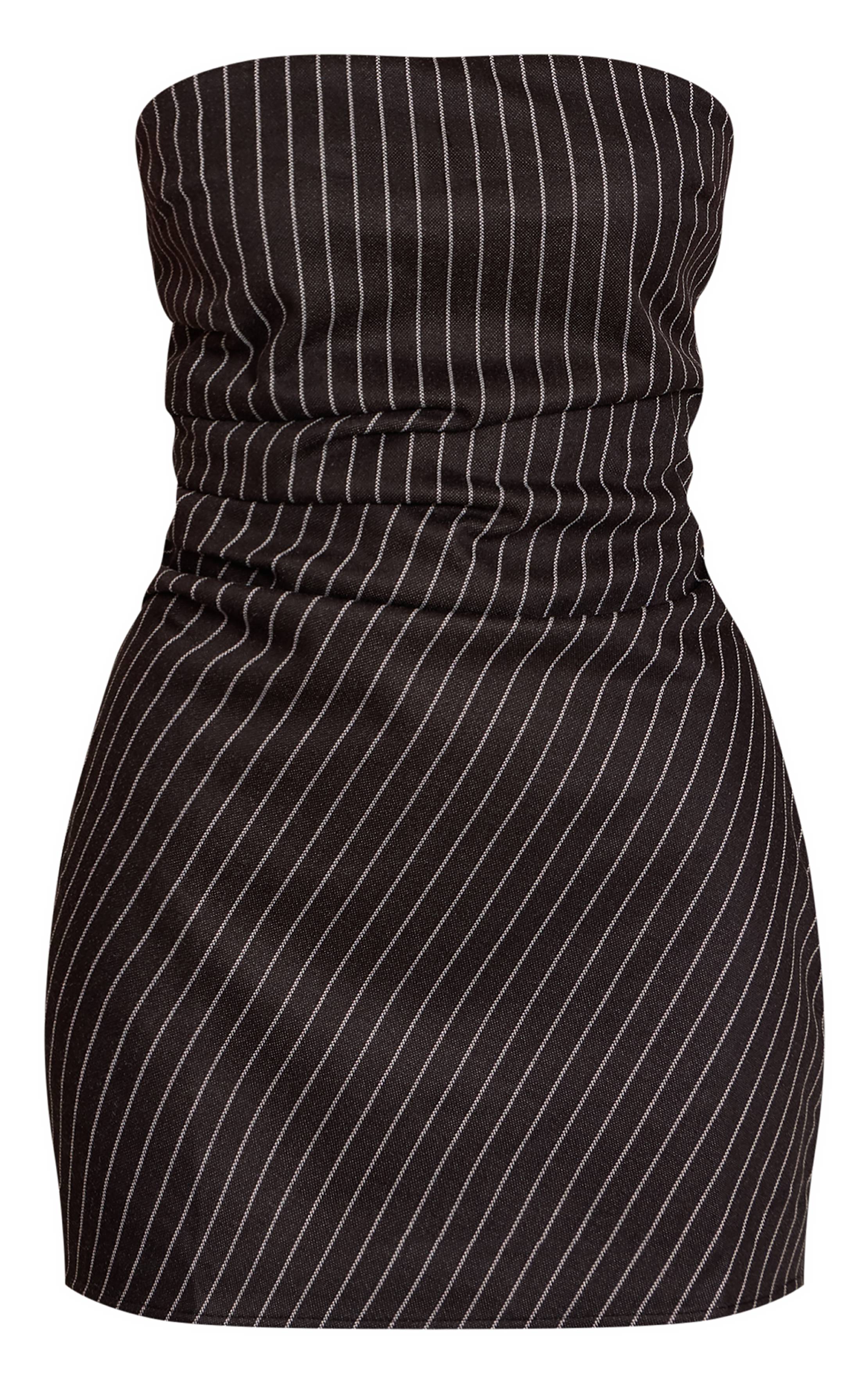 Noir Robe Moulante Bustier À Rayures Tennis Brossées