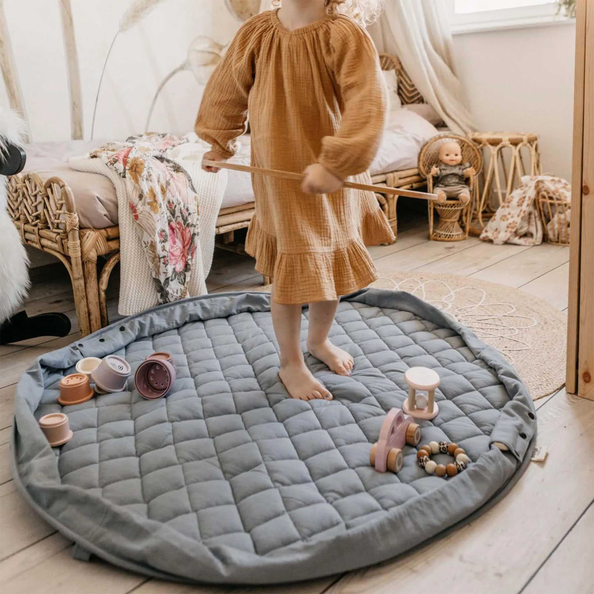 Play N Go Tapis de Jeu et de Rangement Play N Go 3-en-1 - Dusty Bleu