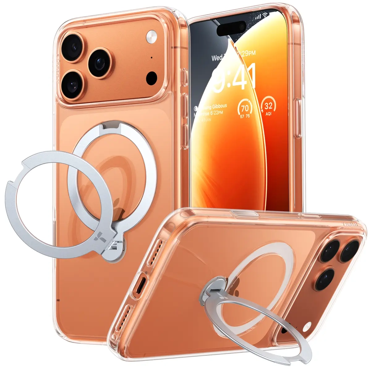 iPhone 17 Pro Ostand 360° Spin MagSafe Hybrid Hardcase Hülle Ring Stand   Kickstand - Transparent