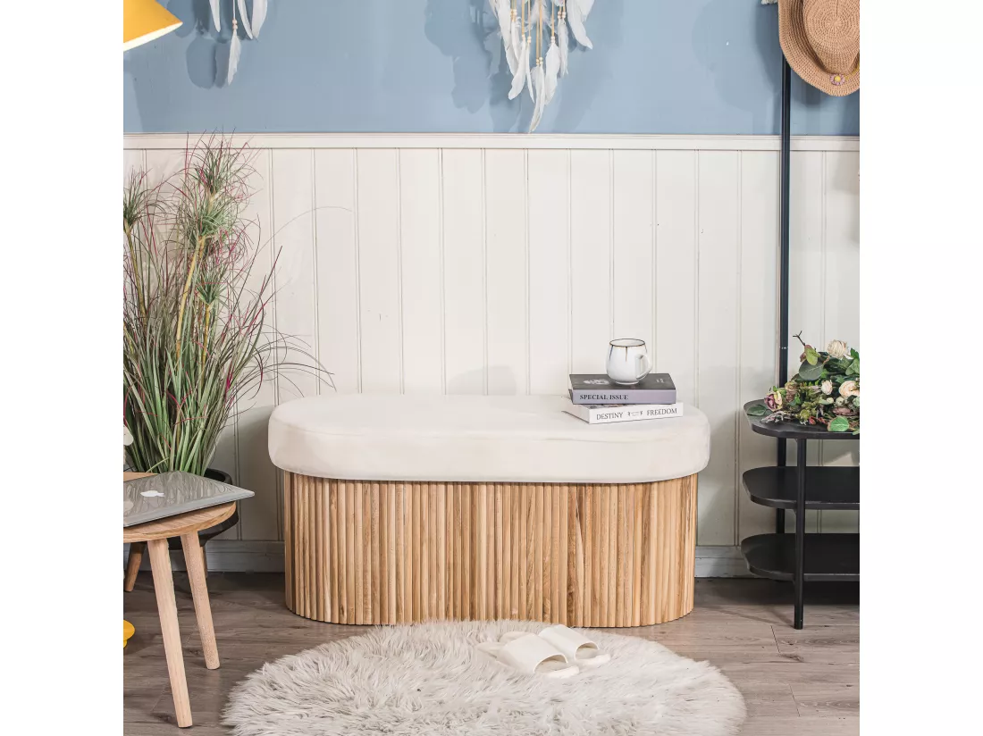 Banc avec rangement en velours beige