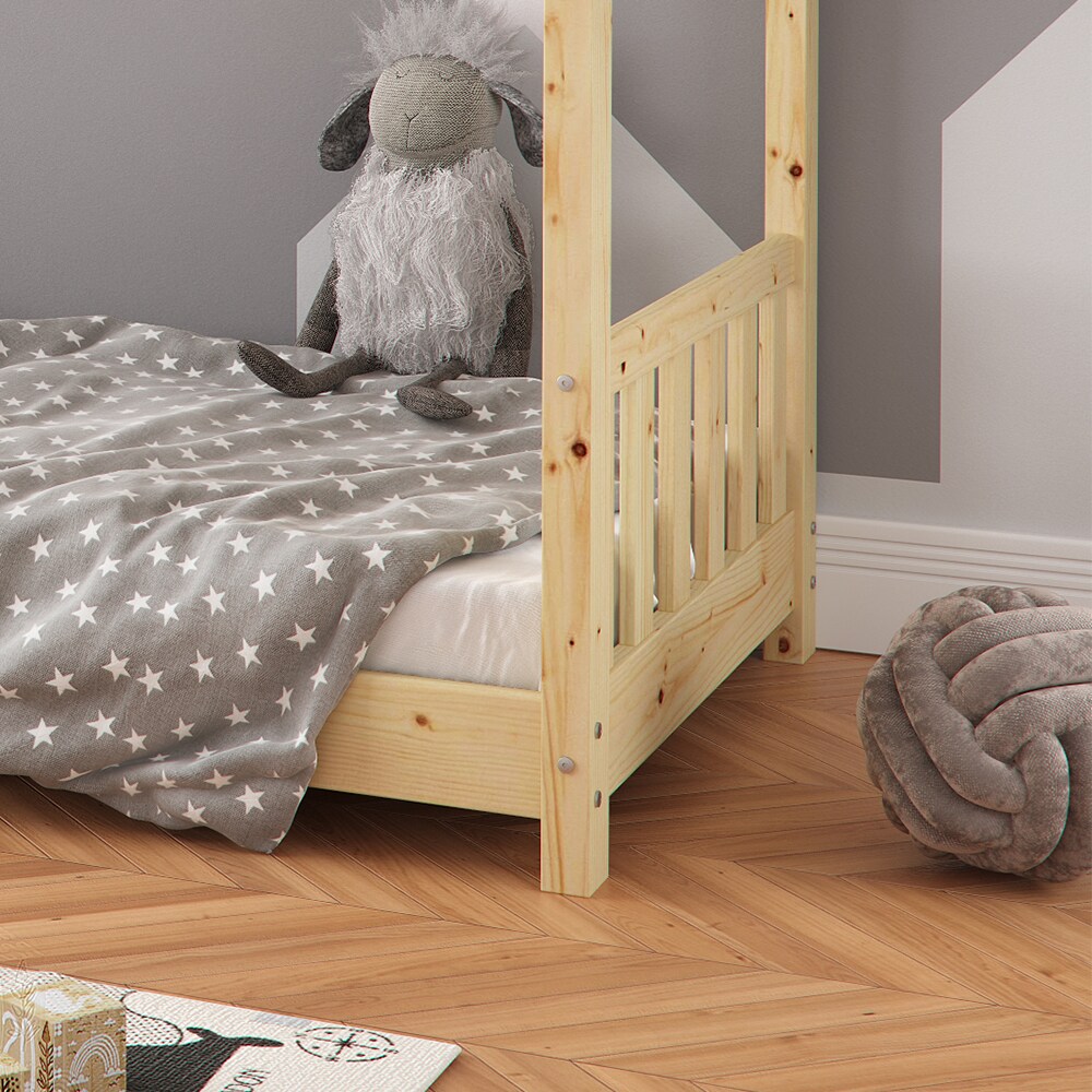VITALISPA Kinderbett Hausbett DESIGN 80x160cm Natur Zaun Kinder Holz Haus Hausbett