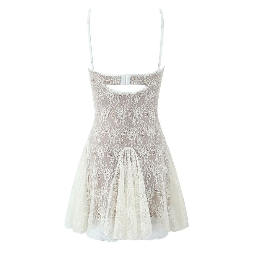 Trisica - Mini A-lijn jurk met spaghettibandjes en kant, slim-fit
