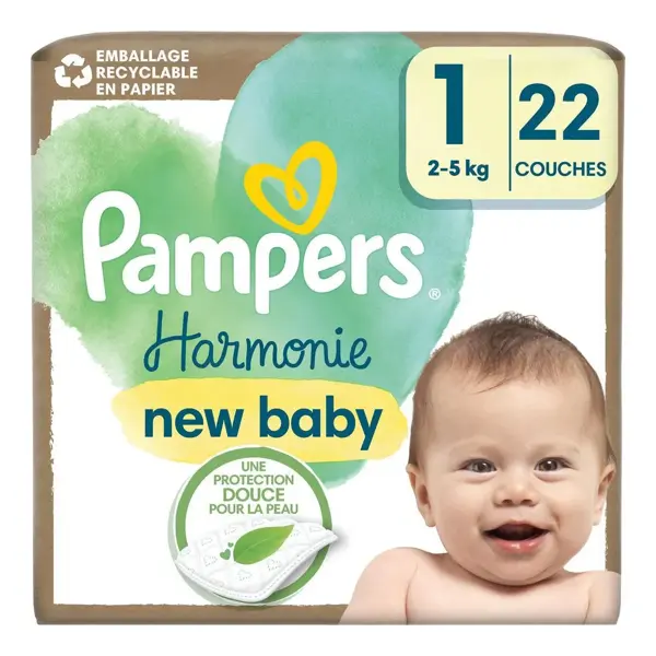 Pampers Couches Harmonie T1 (2-5 Kg) Avec Emballage Papier Recyclable