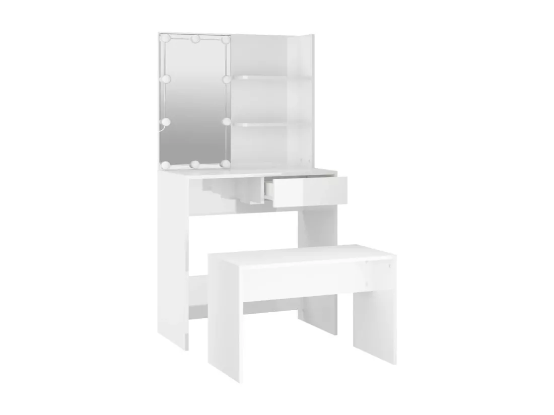 Ensemble de coiffeuse avec LED Blanc brillant Bois d'ingénierie