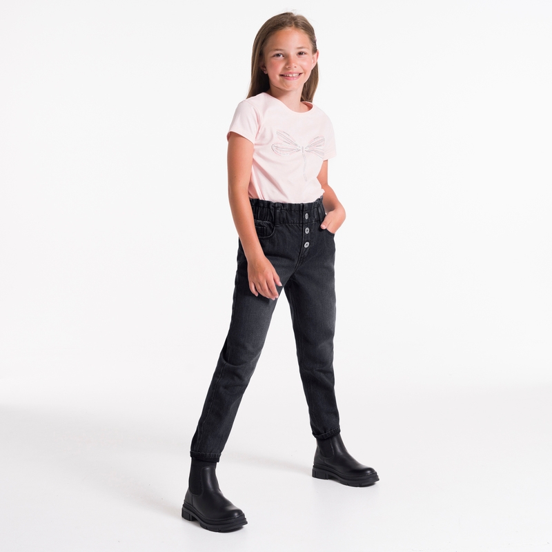 Jean mom paper bag fille