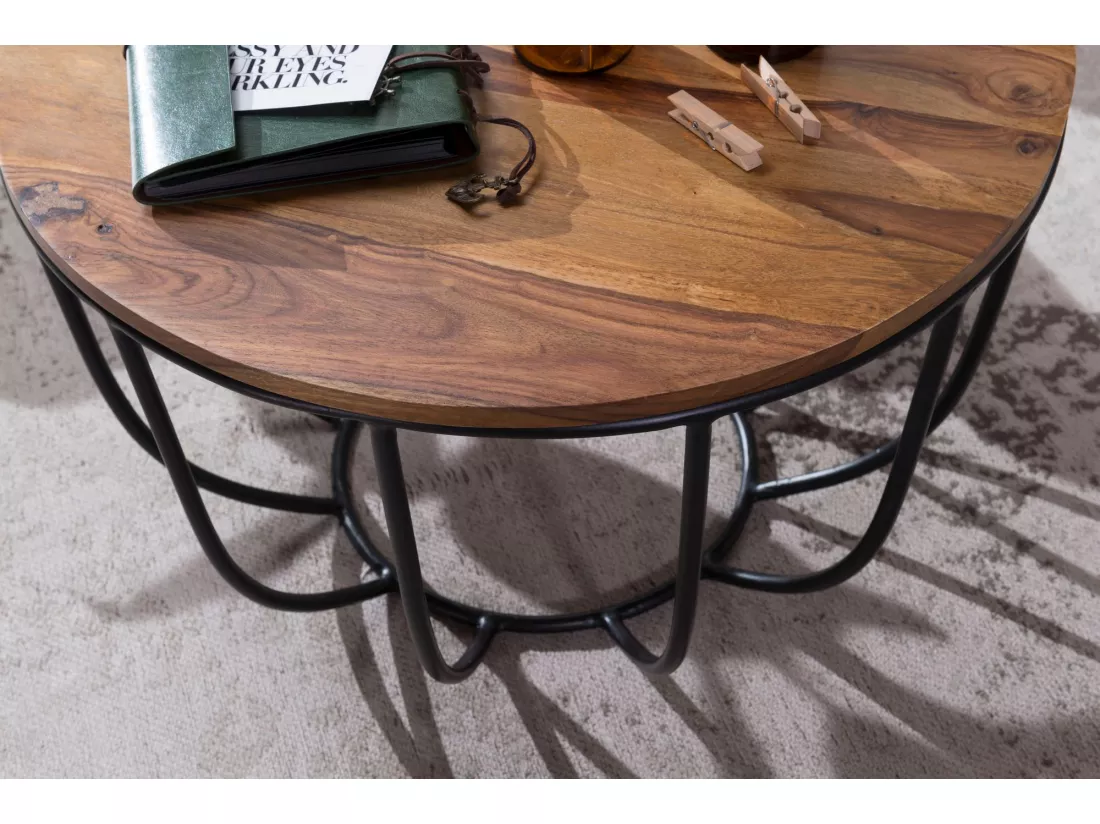 Table Basse Bois Massif Métal 60x39x60 cm Table d'appoint Table de salon