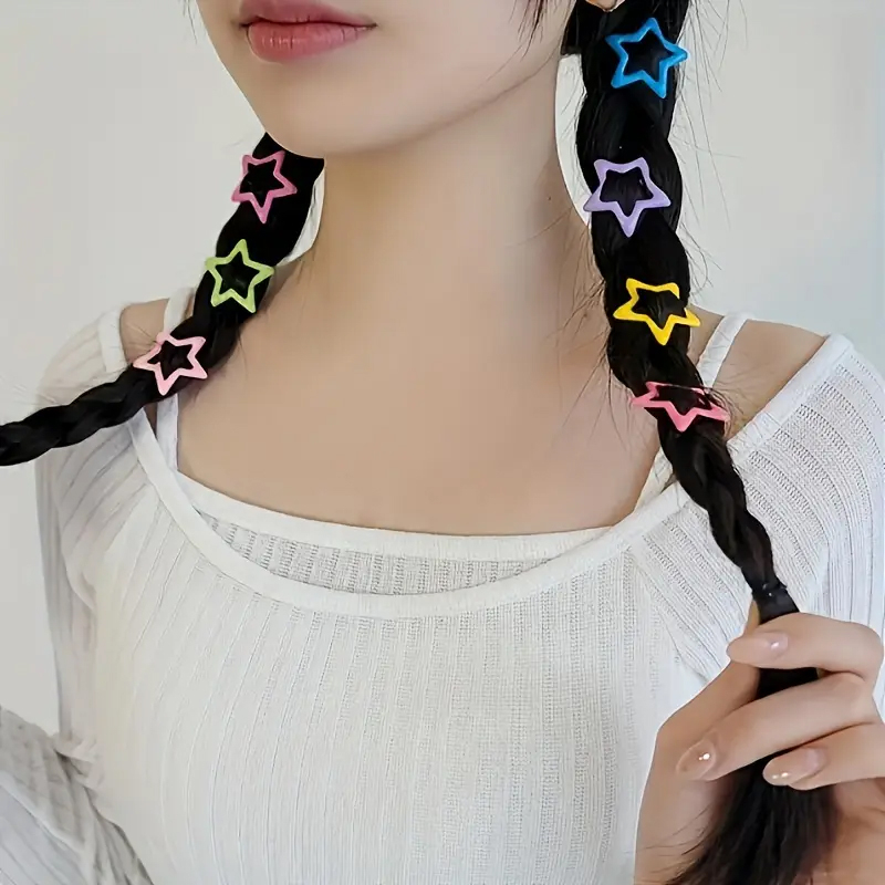(10er Set) Haarspangen Metall Klammern Neon Clips Glow in the Dark Haarschmuck Fluoreszierend Stern - Bunt