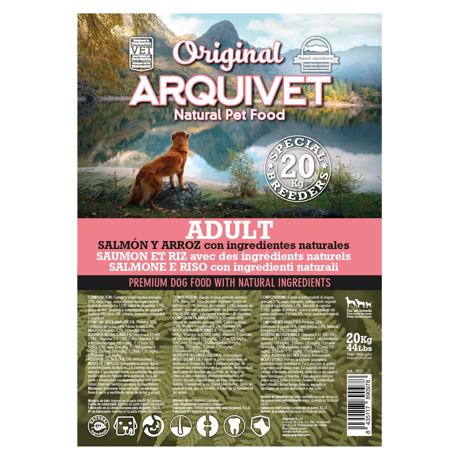 ARQUIVET DOG ORIGINAL - Salmão Adulto 20Kg
