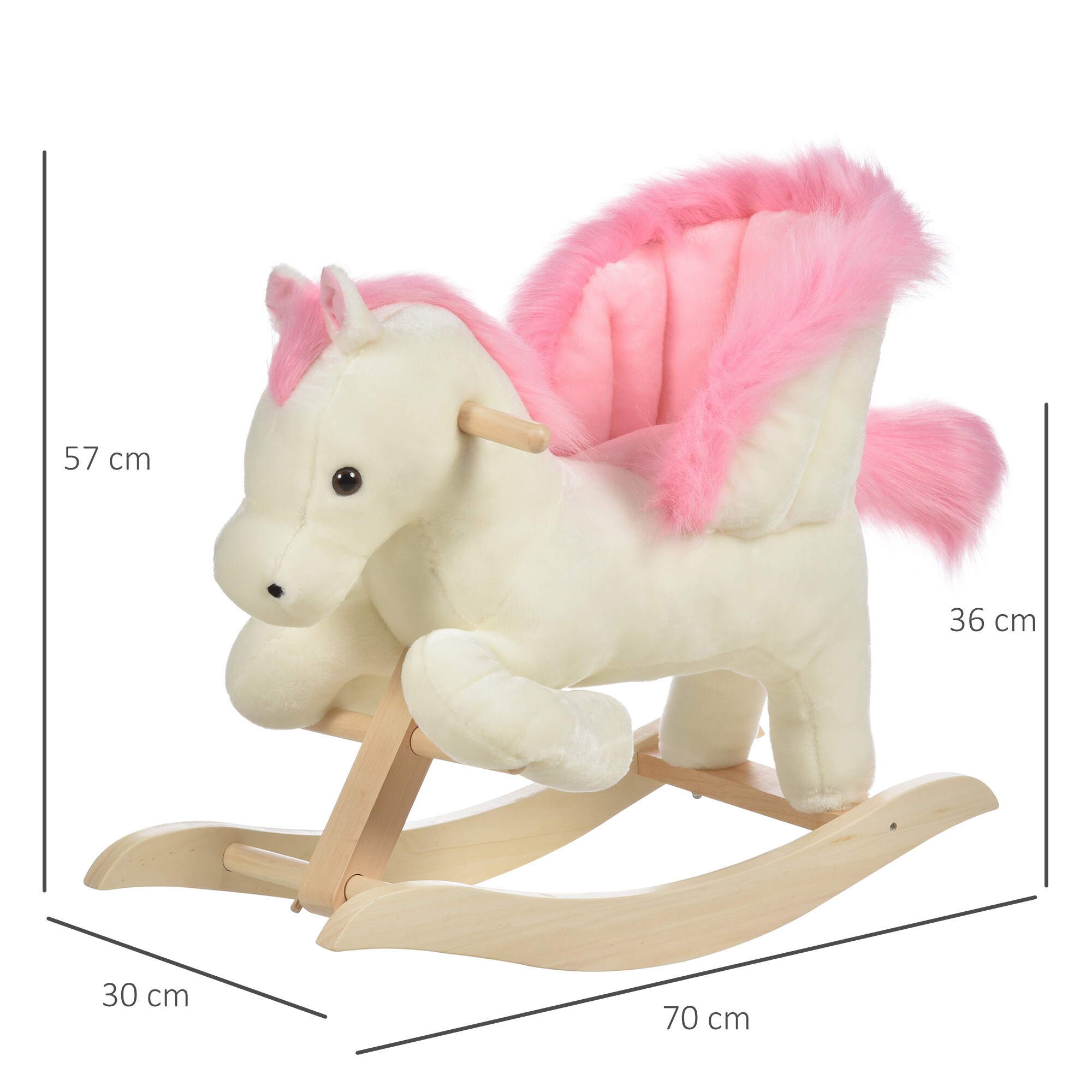 HOMCOM Schaukelpferd mit Tiergeräusche weiß, rosa 70 x 28 x 57 cm (LxBxH)
