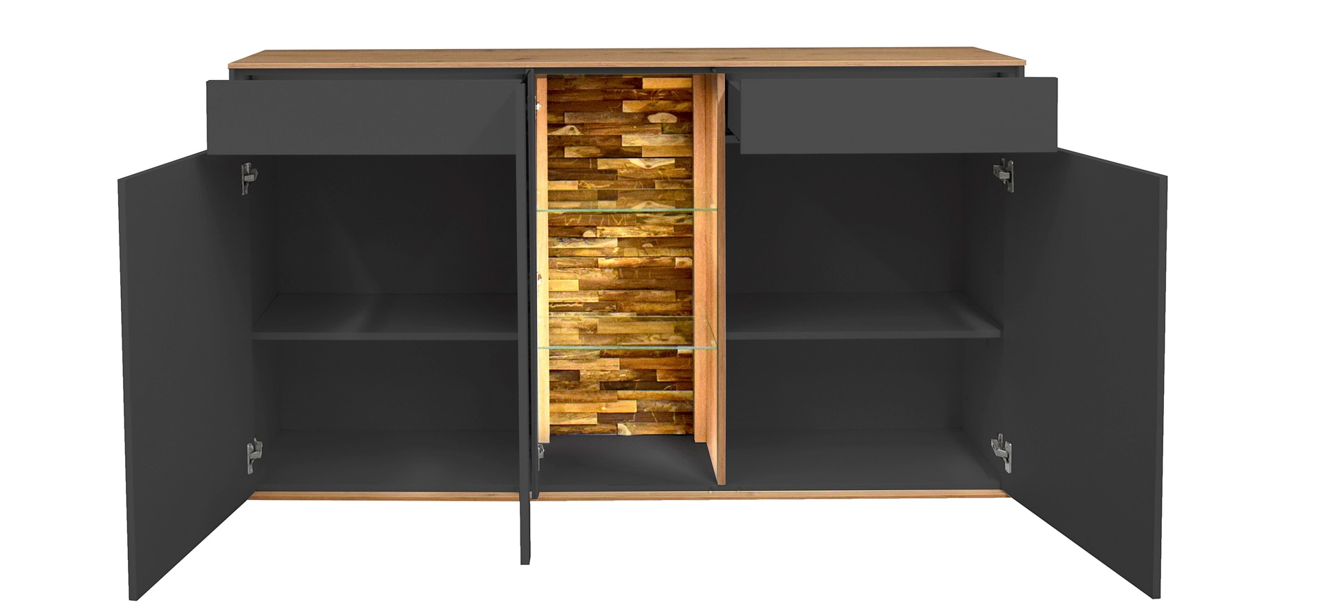 Sideboard Como 159x90x42 cm Anthrazit matt lack / Asteiche-Dekor