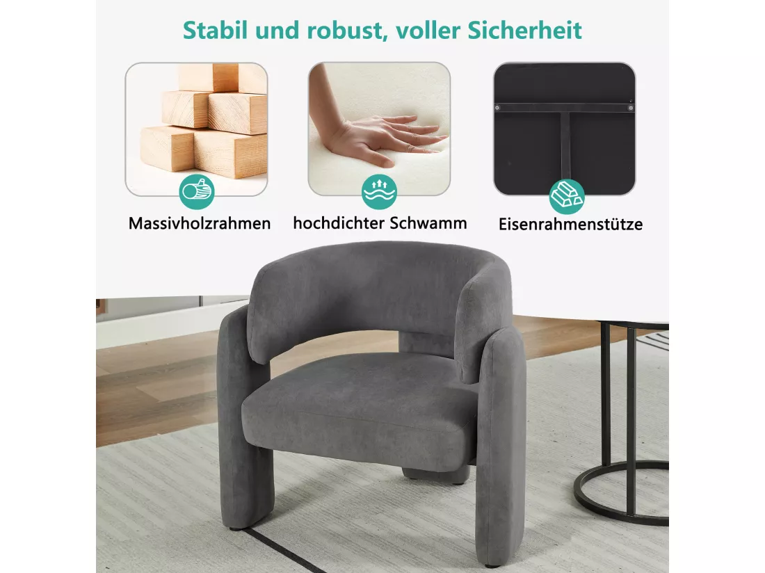 Fauteuil Lounge Moderne Gris, Siège Individuel Compact 78x52x74 cm, Robuste Structure, Charge Maximale 250 lbs, Confort Ergonomique