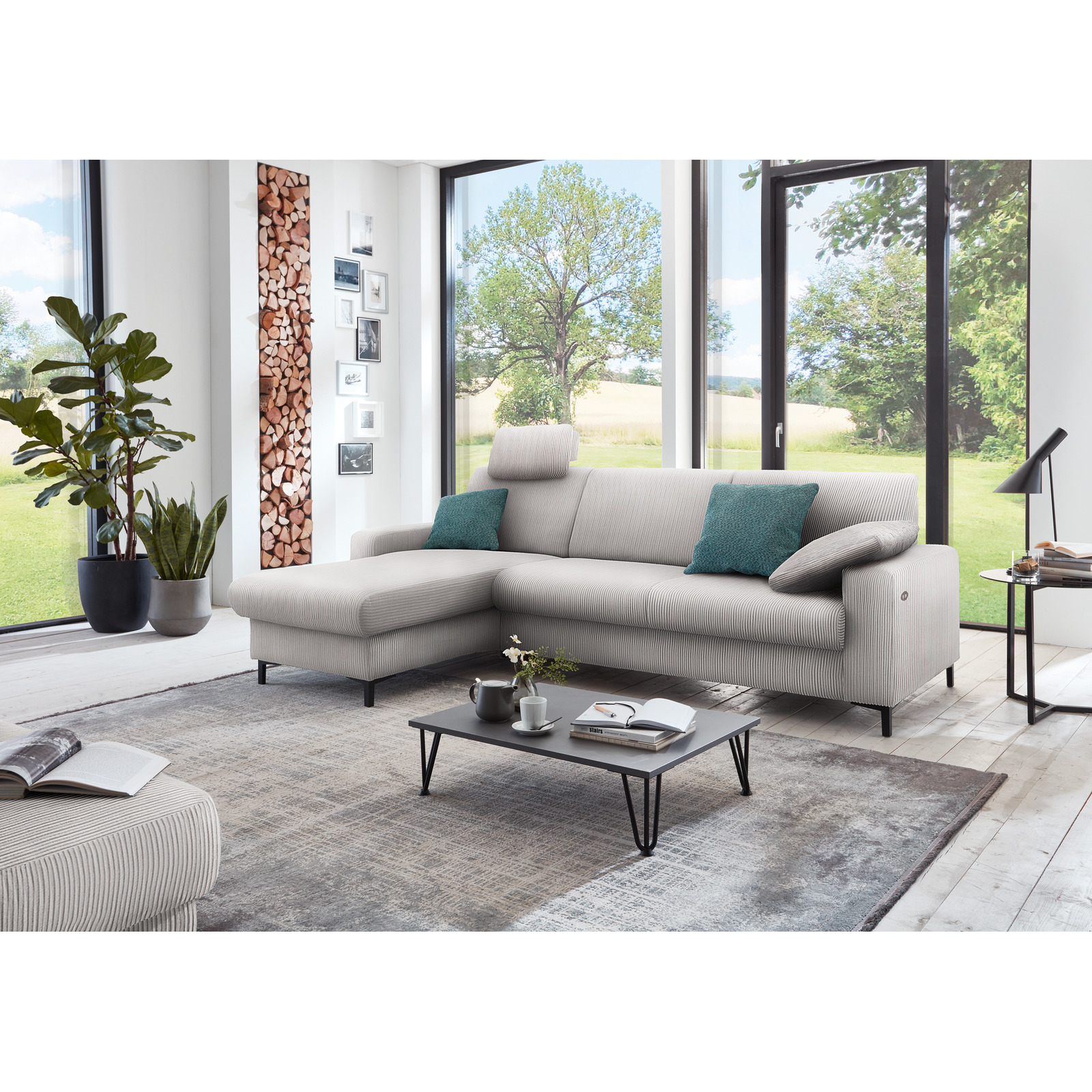Ecksofa Hamburg, Feincord grau, Canape links