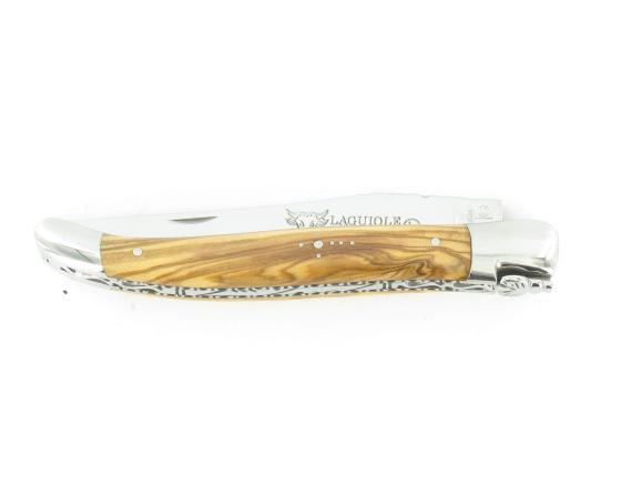 Laguiole 12 cm Loupe d'Olivier - Platines Guillochées - 2 mitres Couteau de poche par Laguiole en Aubrac