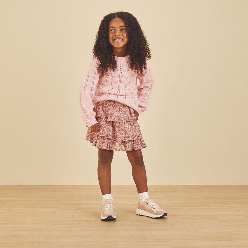 Jupe courte volantée imprimé fantaisie pour fille - Rose