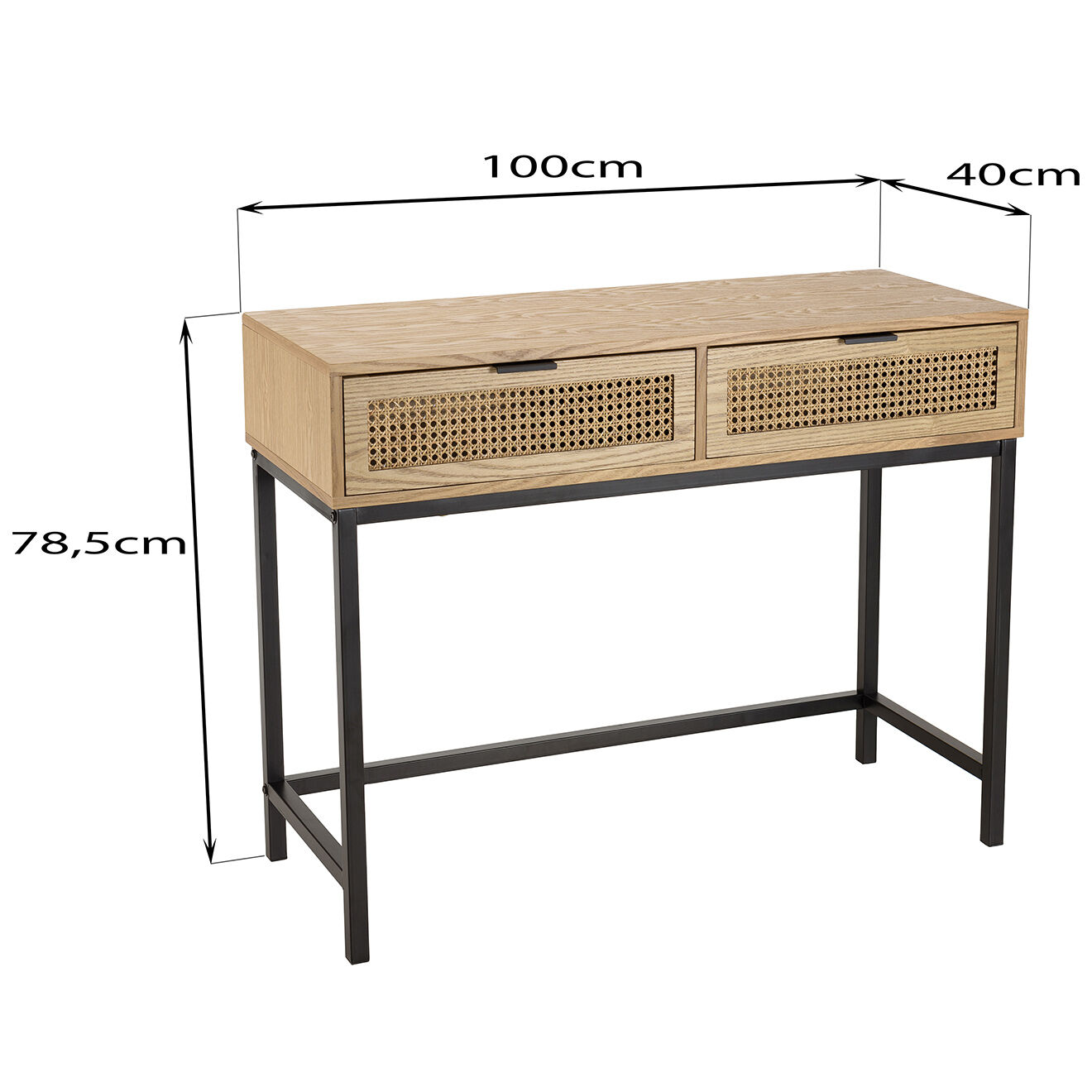 Macabane Console 2 tiroirs rotin Marceau - 100x40x79 cm