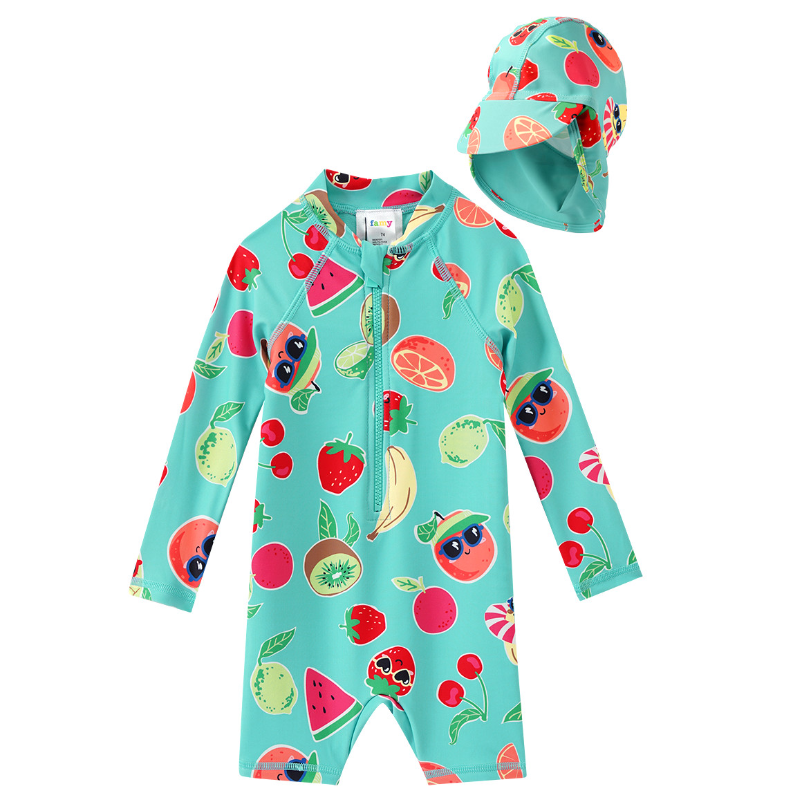 Famy Baby UV-Badeoverall und Badekappe im Set helltürkis