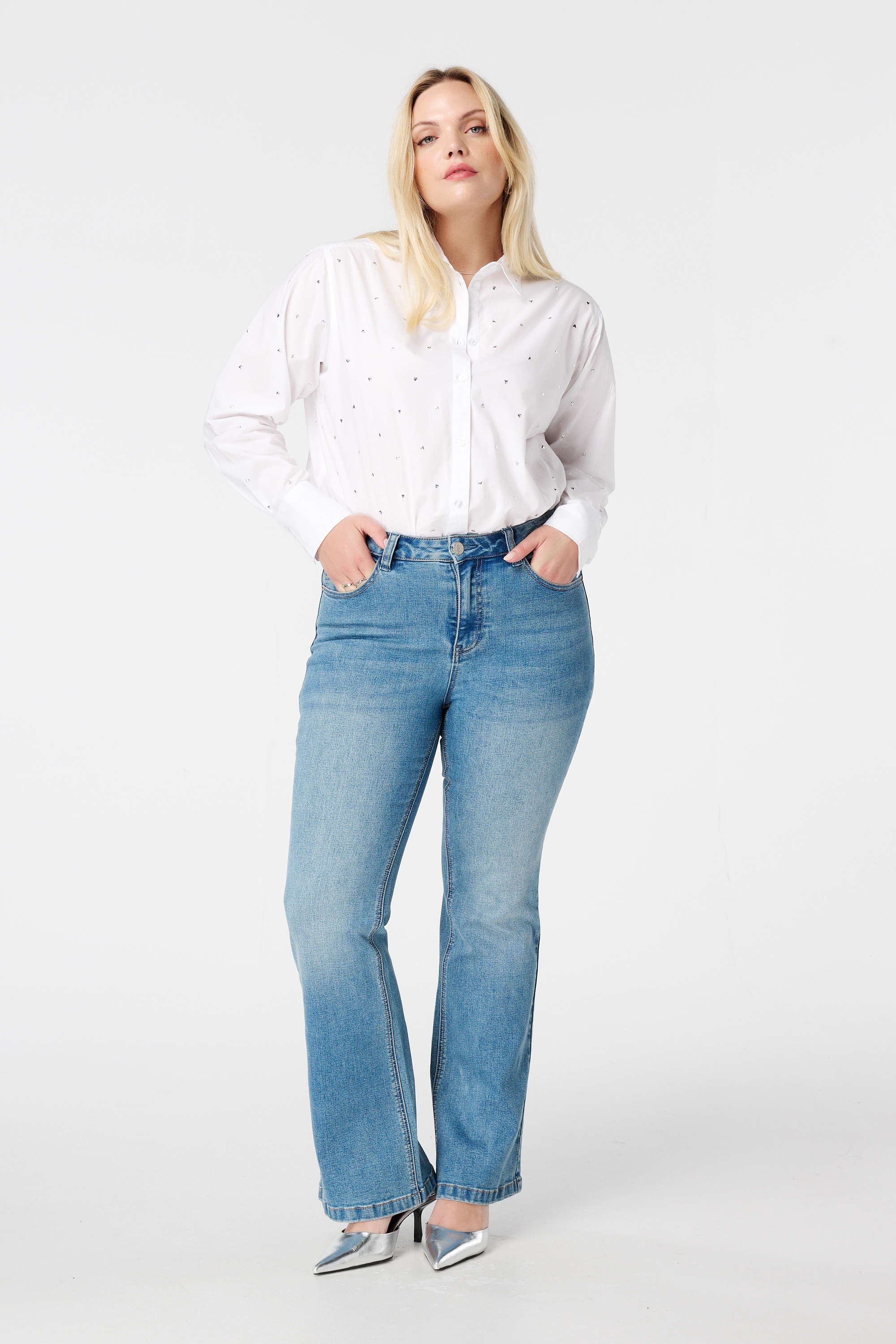 Blouse met studs Gebroken wit