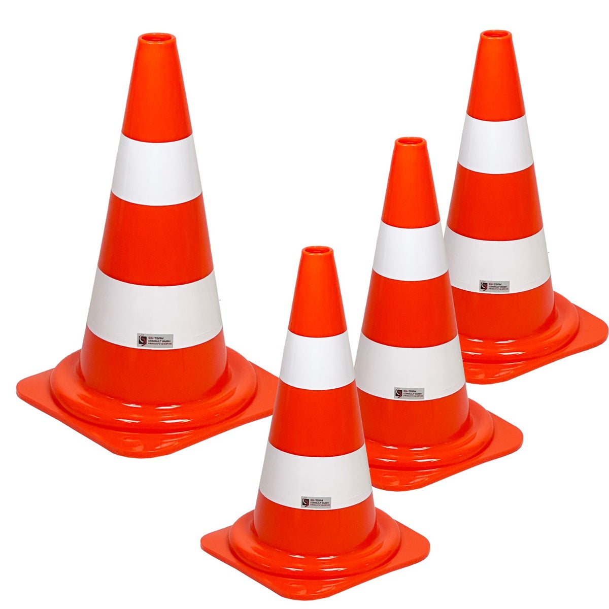 UvV PVC Verkeerskegelset 4 x Afzetkegels | Oranje | Hoogte 50 cm - Voordeelverpakking / met witte strepen, verkeerskegels, parkeerkegels, waarschuwingskegels voor bouwplaatsen, parkeergarages, sportvelden, paardensport