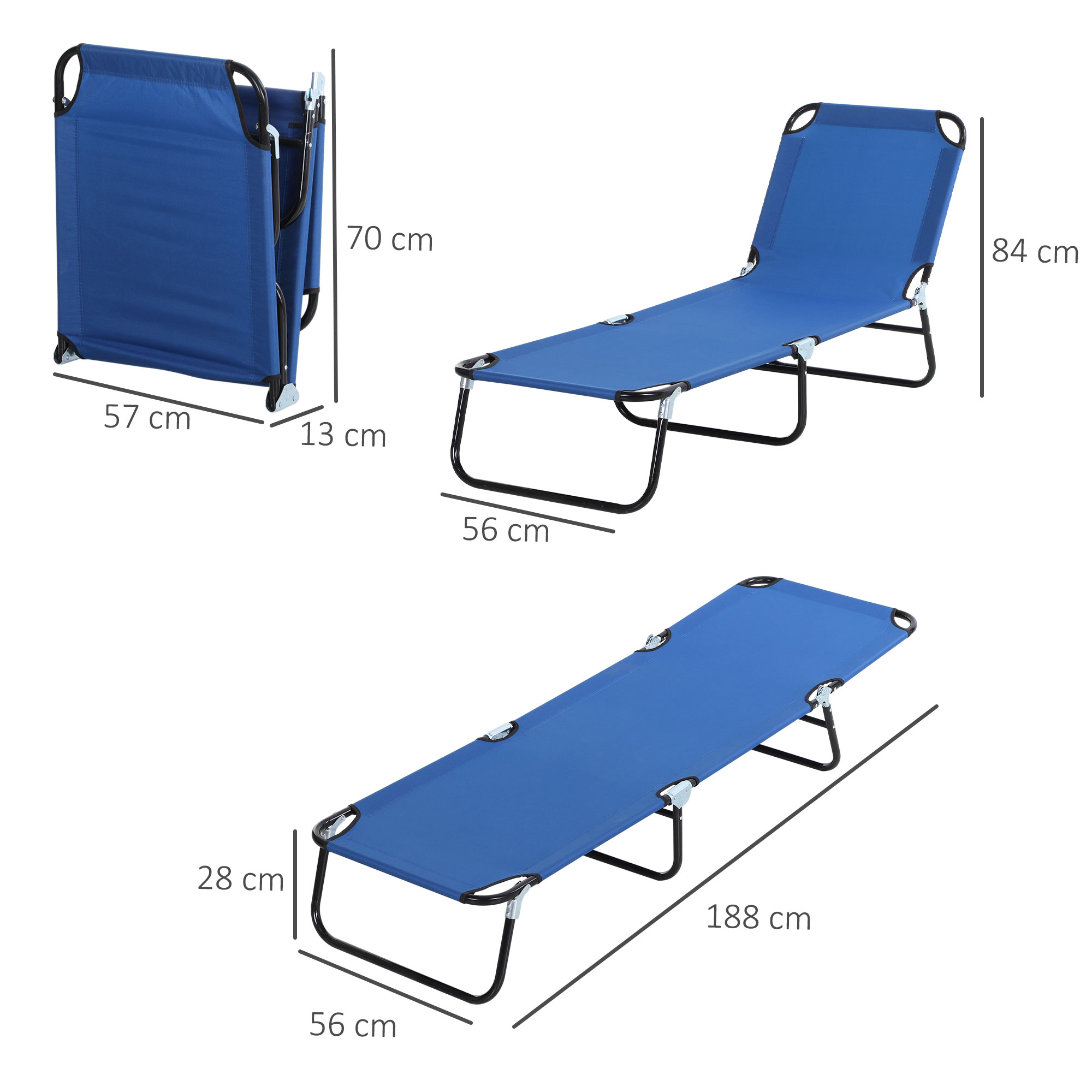 Conjunto de 2 espreguiçadeiras dobráveis Outsunny, espreguiçadeiras reclináveis para jardim com encosto ajustável em 5 níveis, capacidade de carga de 120 kg, para pátio ou piscina, 188 x 56 x 28 cm, azul
