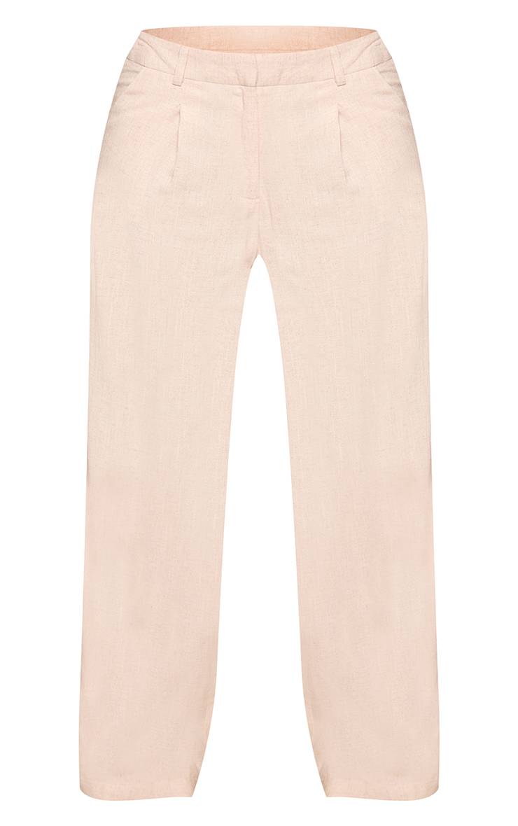 Beige Pantalon À Plis Effet Lin Co-ord Petite