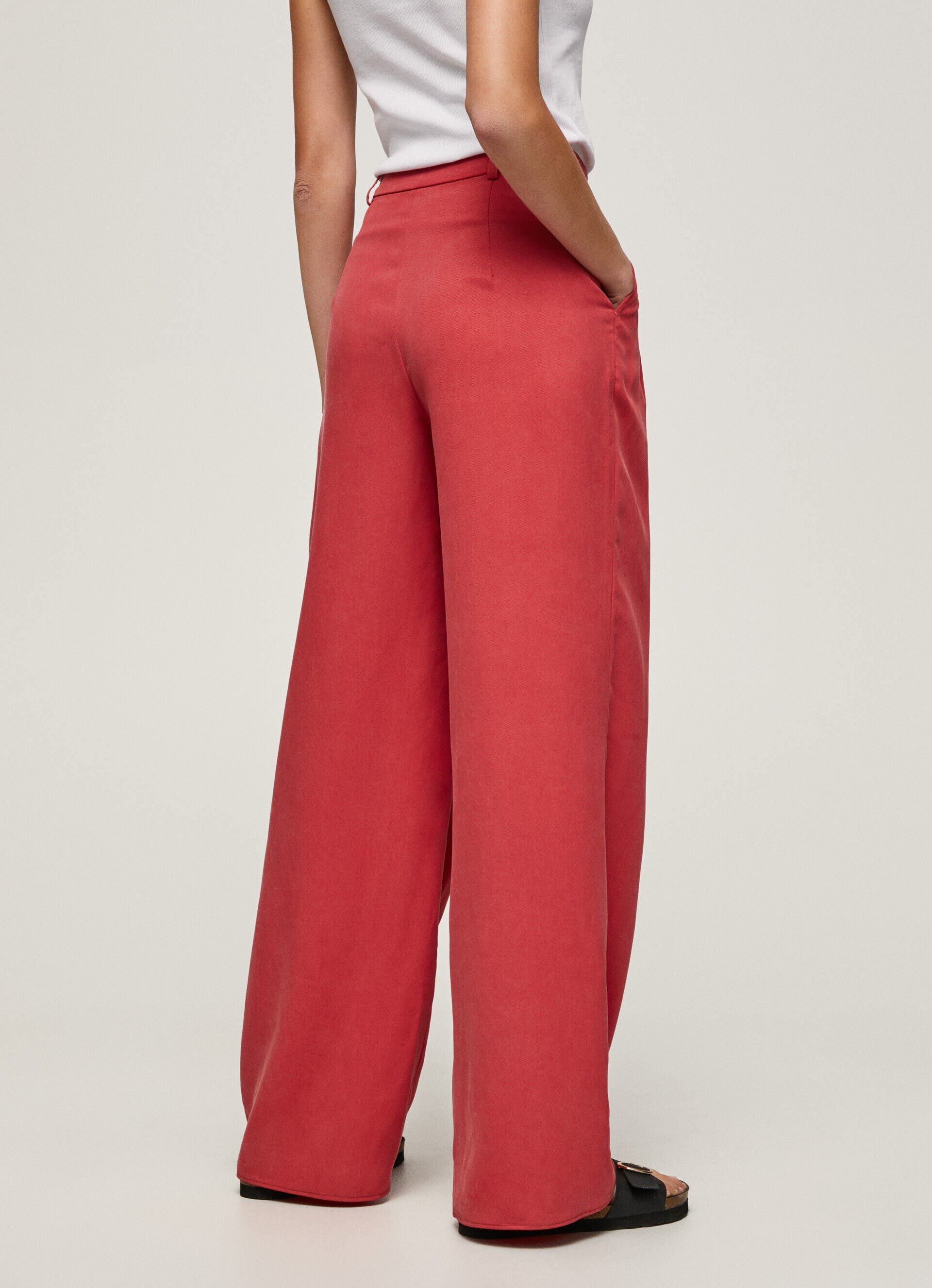 Calças de pregas de perna larga - vermelho estúdio