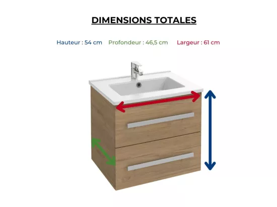 Pack meuble vasque 60 cm JACOB DELAFON Ola up chêne + miroir + spot