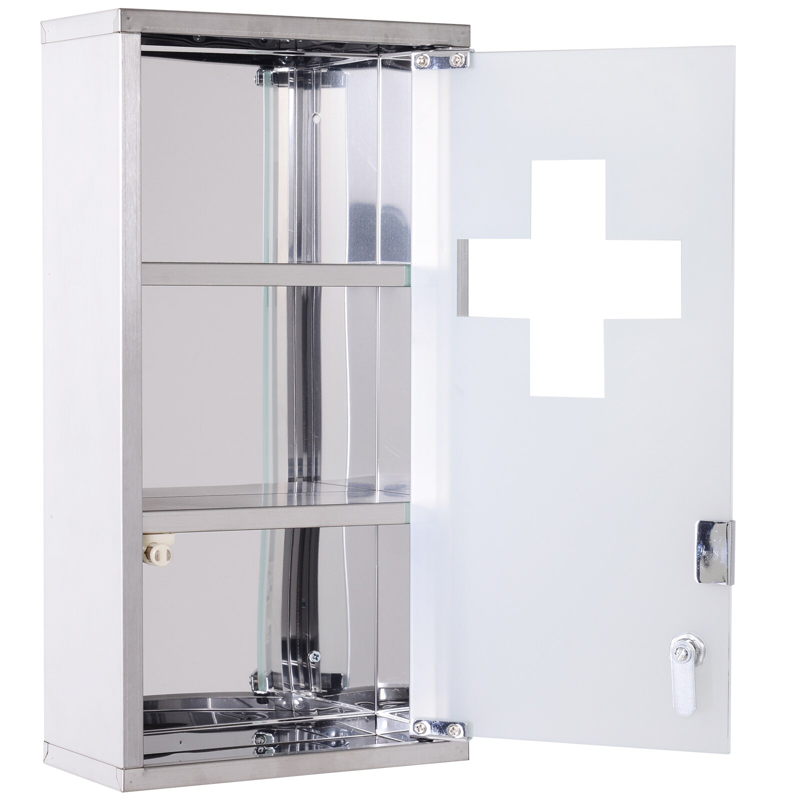 HOMCOM Medikamentenschrank mit 3 Fächer silber 25 x 12 x 48 cm (LxBxH)