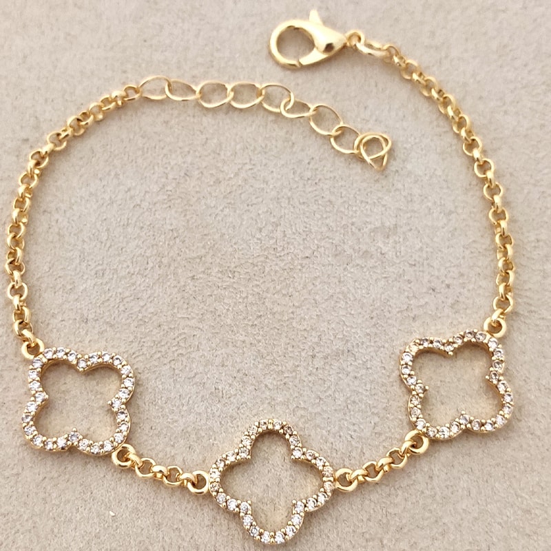 Bracelet trèfle - Laiton plaqué or & pierres de nacre - Doré