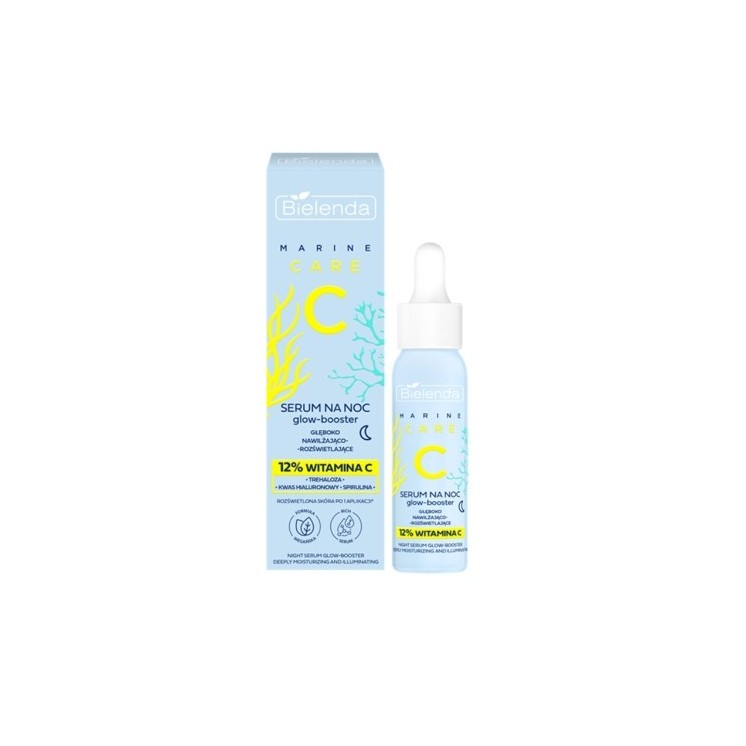 Bielenda C MARINE Serum glow – tief feuchtigkeitsspendender und leuchtender Booster für die Nacht, 30 ml