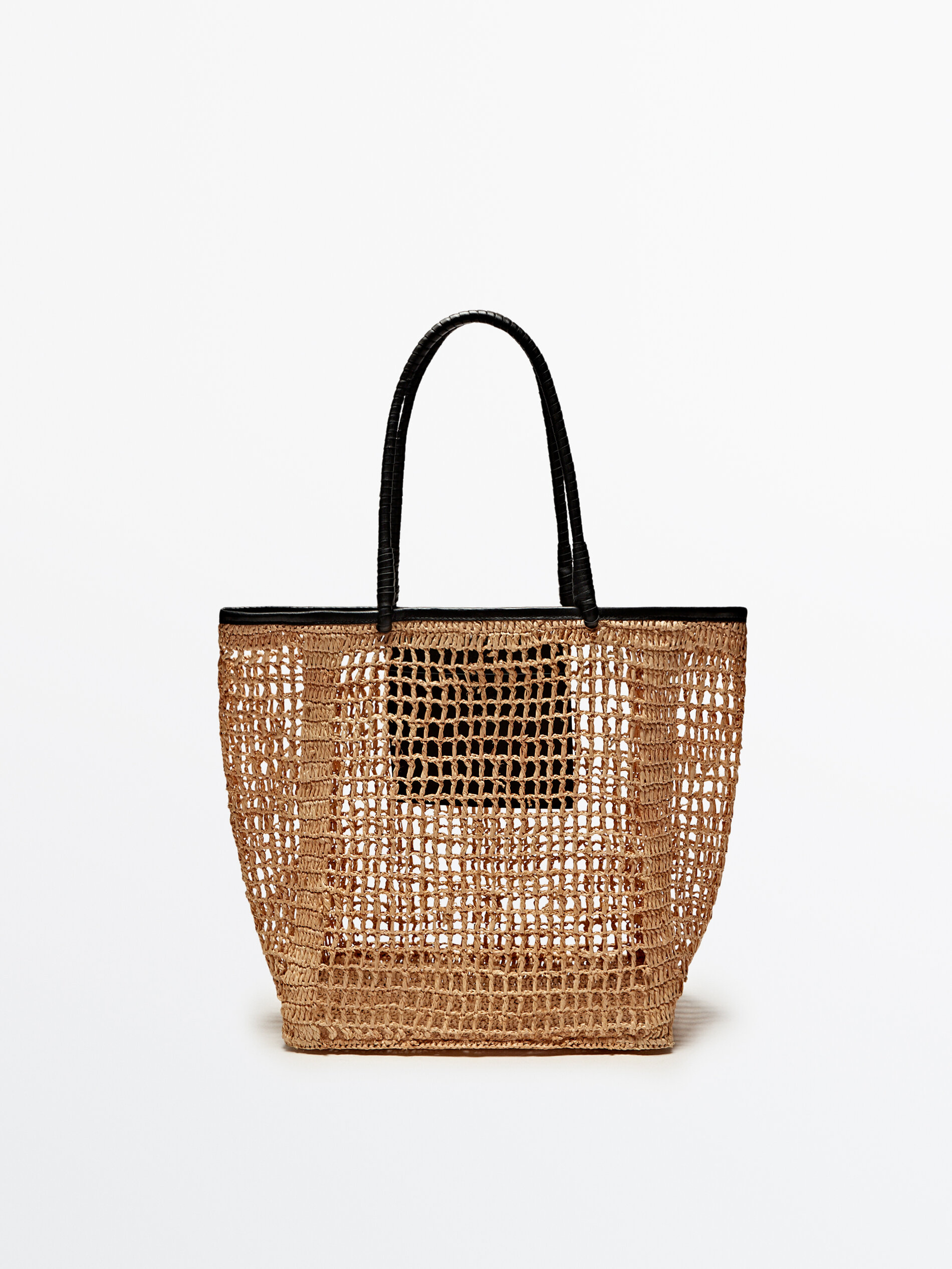 Bolsa shopper Calado em ráfia - BEGE