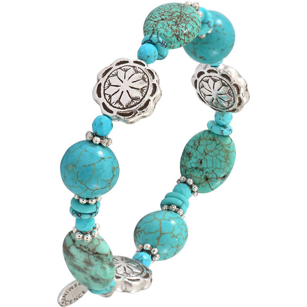 Bracelet Médaillons Ethnic - Métal argenté & howlite
