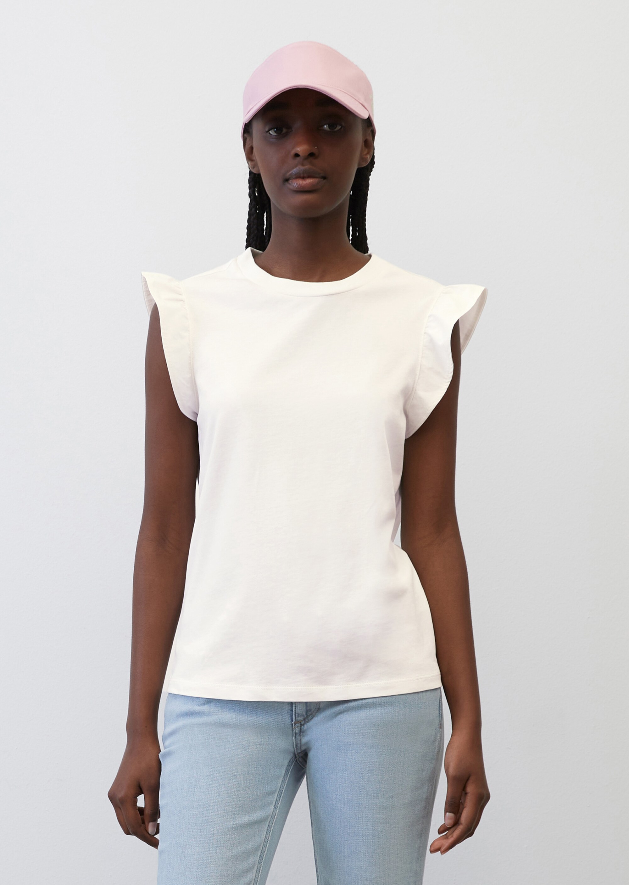 Volant-T-Shirt loose aus Material-Mix